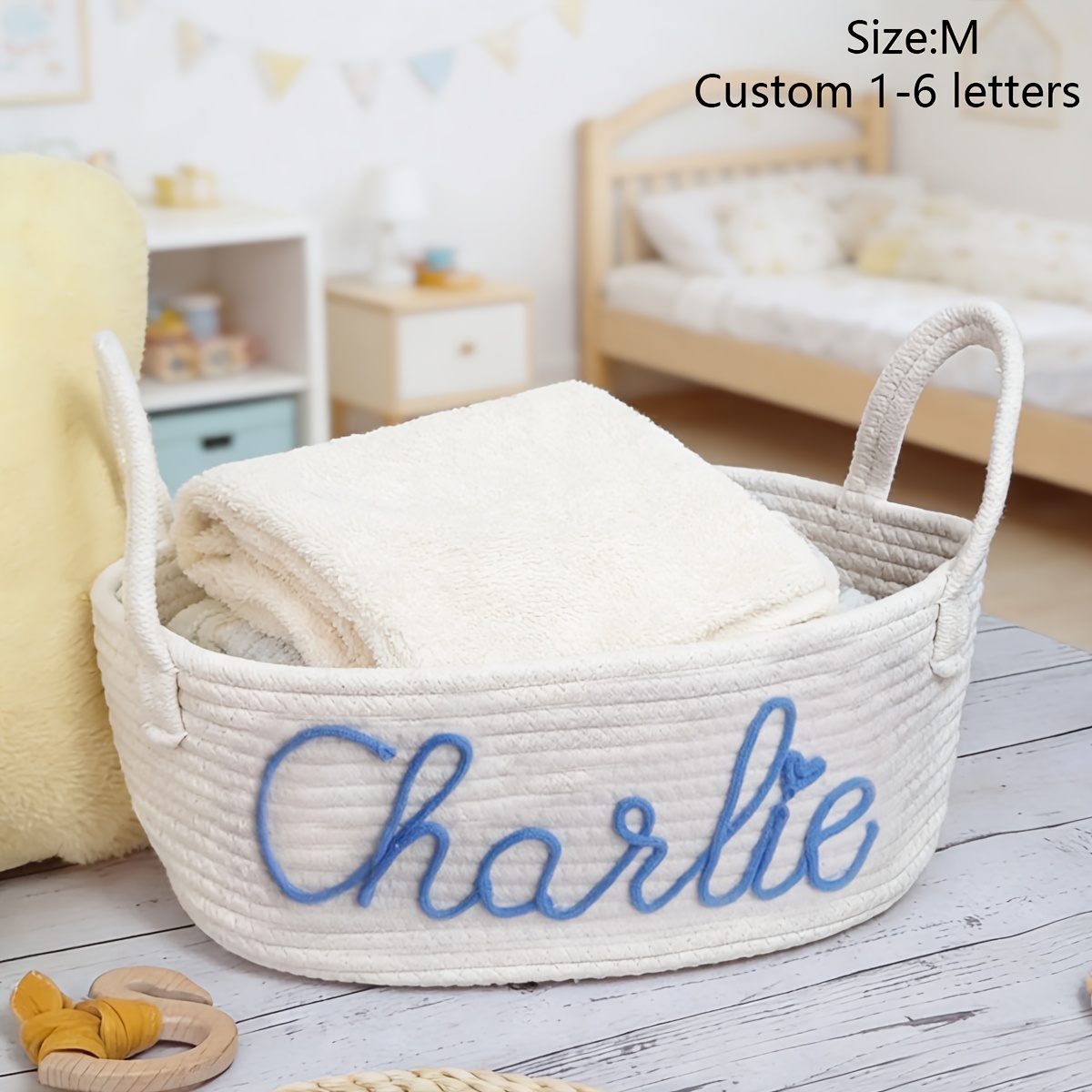 TEMU [customizable] 1pc Personalized Hand- Woven Storage Basket With Handles -- Home Organizer, Holiday Decor & Gift-- The Perfect Easter Gift, Shelf