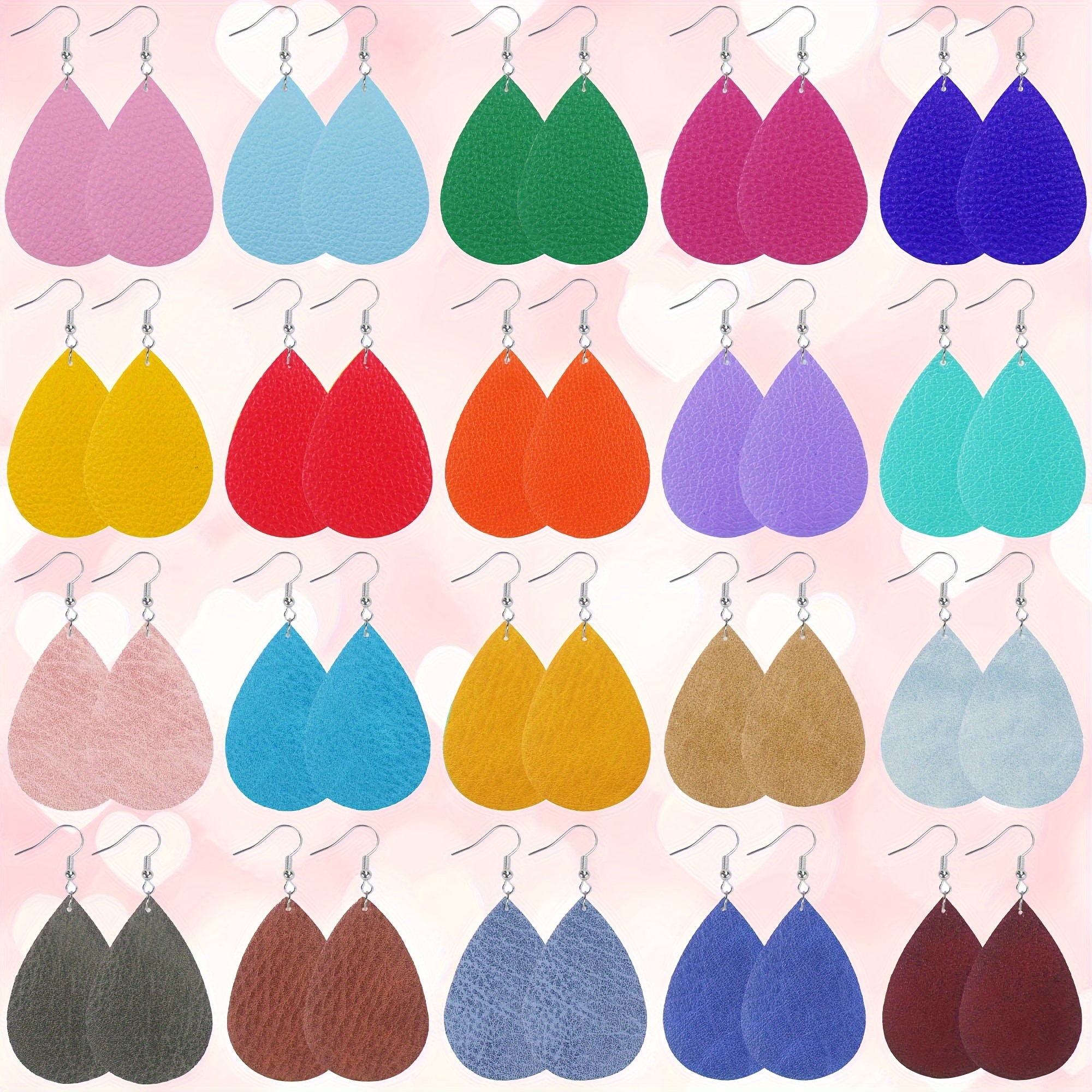 

20 Pairs Leather Dangle Earrings Set For Women, Teardrop Shaped Colorful Textured, Elegant And Cute Style, Gift-ready, All-season Fashion Jewelry Accessories