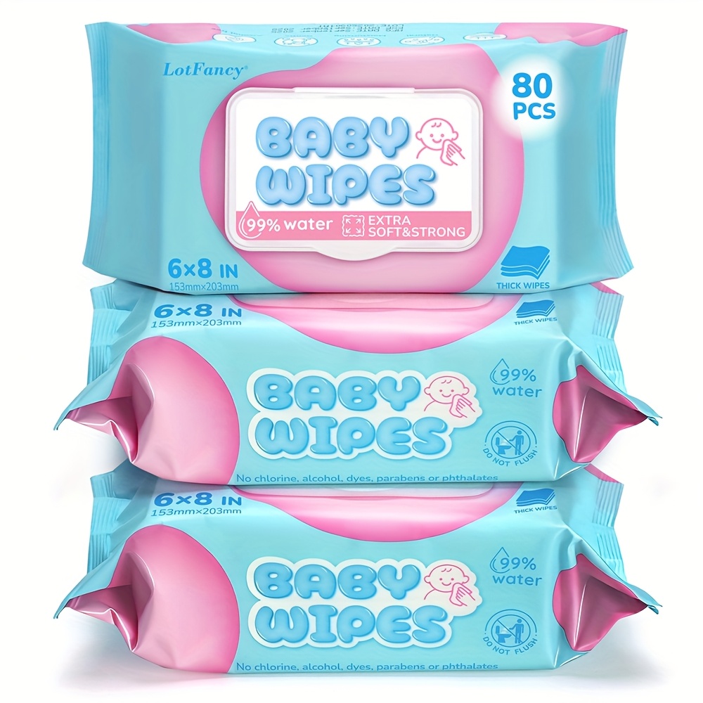 TEMU 3 Packs Multi-use Wipes, Sensitive Baby Wipes, Unscented Hypoallergenic Baby Wipes For For Baby Kids Infants Toddler Face Hands Mouth, 99% Water
