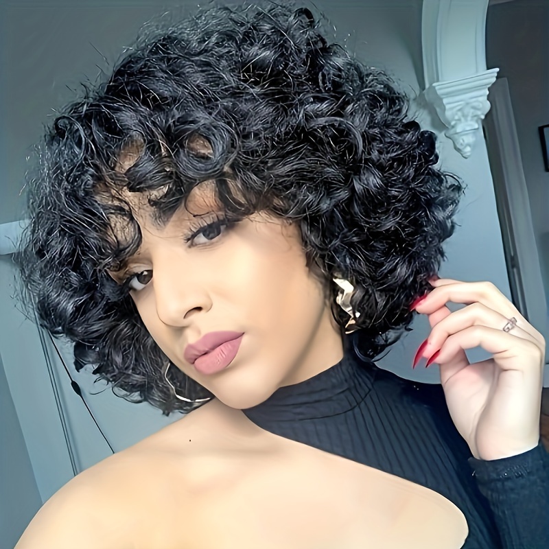 

Curly Pixie Cut Wig Short Bob Wig For Women Hair Wig None Lace Front Wig 180 Density Layered Full Machine Made Wig 1b Color