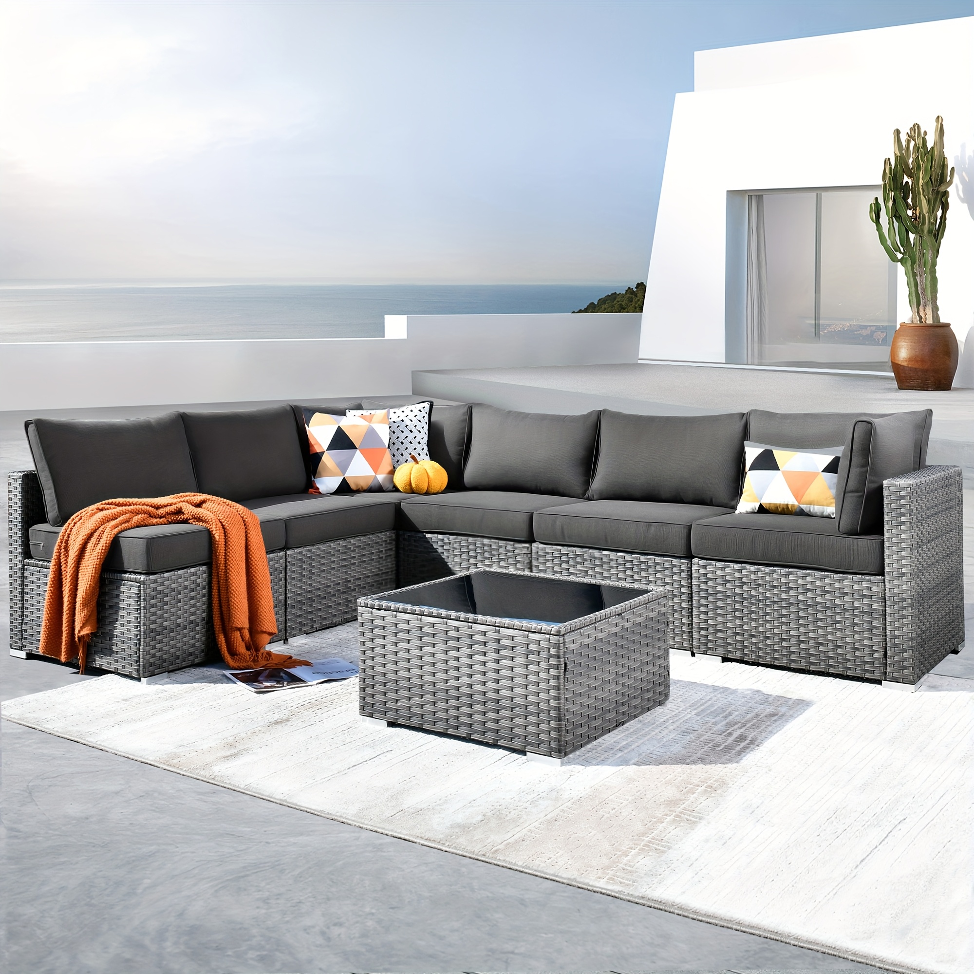 Shintenchi Outdoor Patio Furniture Sets, Wicker Patio sectional Sets 3