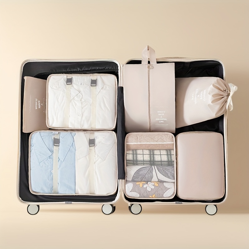 Set D'organisation Ryebme - 13 Pièces En Toile Beige - Cubes De Rangement Pour Valise, Tiroirs, Voyages - 3