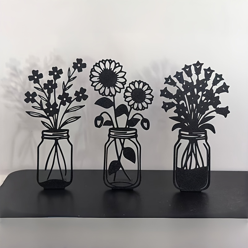 E-shop 3er-Set künstlerische Blumenornamente, schwarze Blumenornamente, Kombination aus drei Stilen, mit Basis, Wohnzimmer-Tischdekoration für wohnung