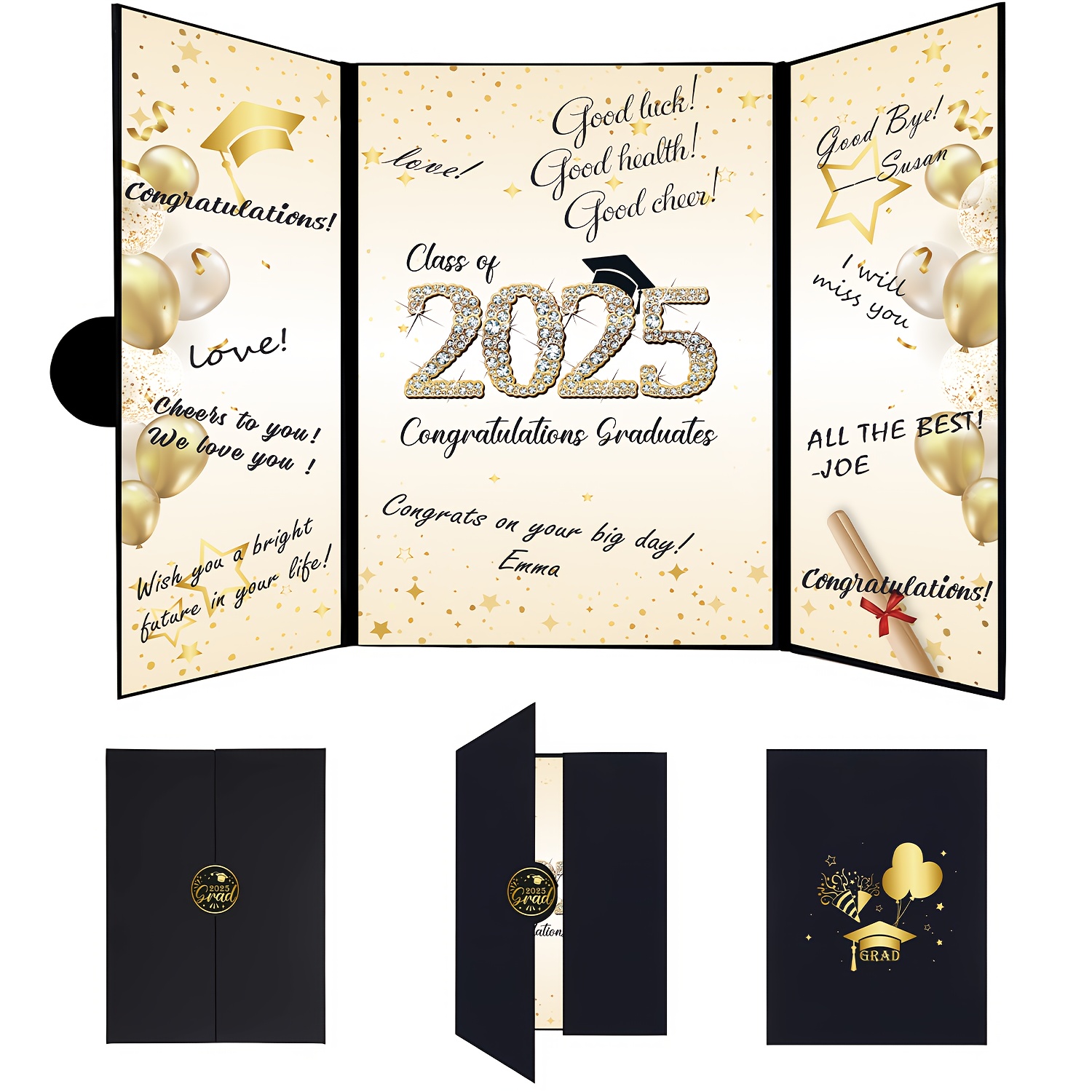 

1pc Black And Golden Graduation Guestbook, Paper Book , No Electricity Needed, Grad Party Supplies And Gifts