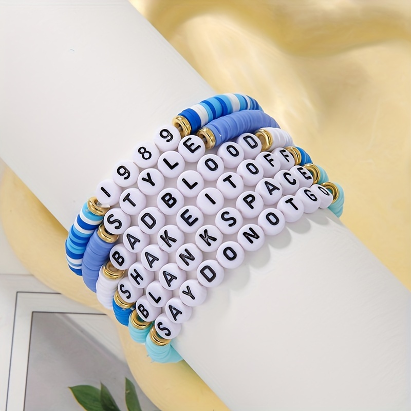 

6pcs Stylish Unisex Hand Jewelry, Singer Fans Colorful Polymer Clay Bracelet With English Name Bracelet