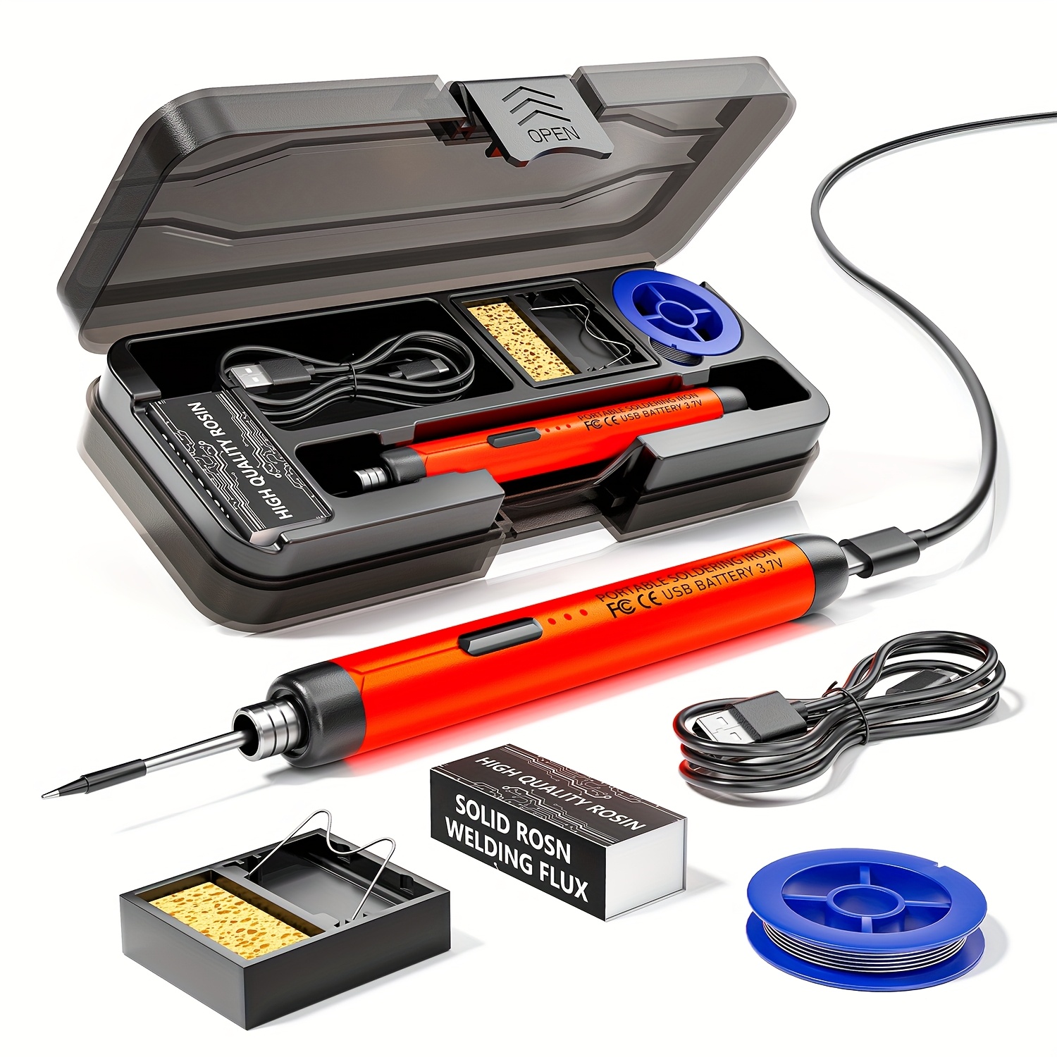 

Usb Or Battery Dual-use Soldering Iron, 3-speed Temperature Adjustable, Rosin, Soldering Iron Holder, Storage Box, Heating Element, Soldering Iron