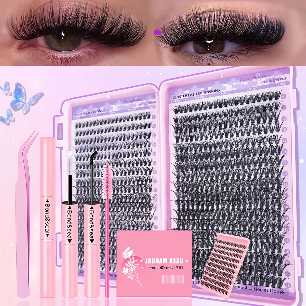 30p and 40p mixed length 9 18mm false eyelash extension kit c d   cat eye dd   fluffy natural super thick reusable eyelash clusters suitable for beginners home use