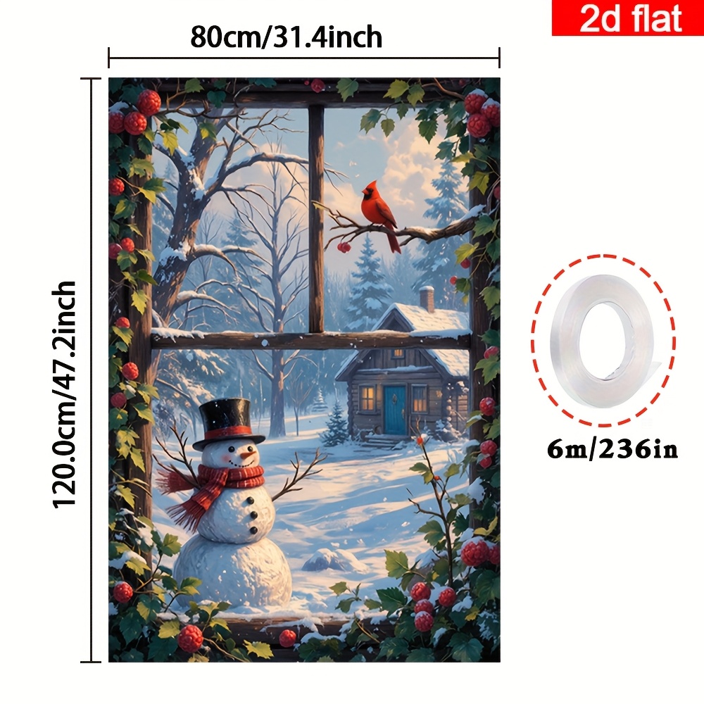 TEMU 2d Flat, 2d Flat - 2d Flat, 2d Flat - A 2d Flat Banner Featuring A Single Christmas Window Cover, Made Of Polyester, Depicting A Cozy Scene With