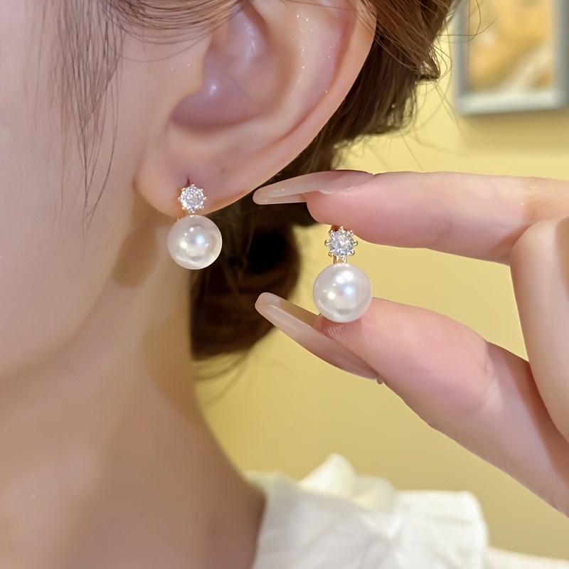 Pendientes de Botón Retro Elegantes y Glamurosos con Circonita Sintética Incrustada, Diseño Brillante de Alta Gama