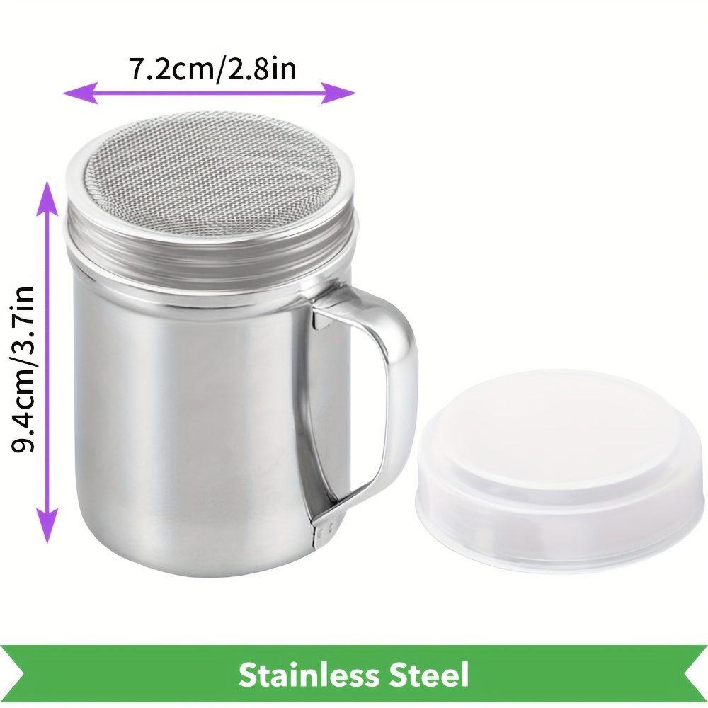 E-shop 1 Stück Edelstahl-, Edelstahl Puderzucker Schüttelgerät Staubwedel mit Griff, Feines Mesh Schüttelgerät Puderdosen für Maisstärke Kakaopulver
