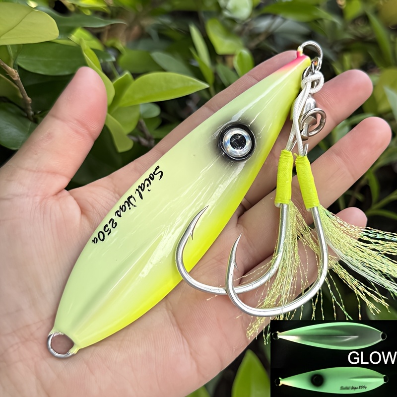 Image of 1pc Premium Glow Slow-sinking Spoon With Pike Glow 5/0 Assist Hook, Lead Fish Lure For Deep Sea Fishing – Suitable For Tuna, Dogfish, , Cod, And