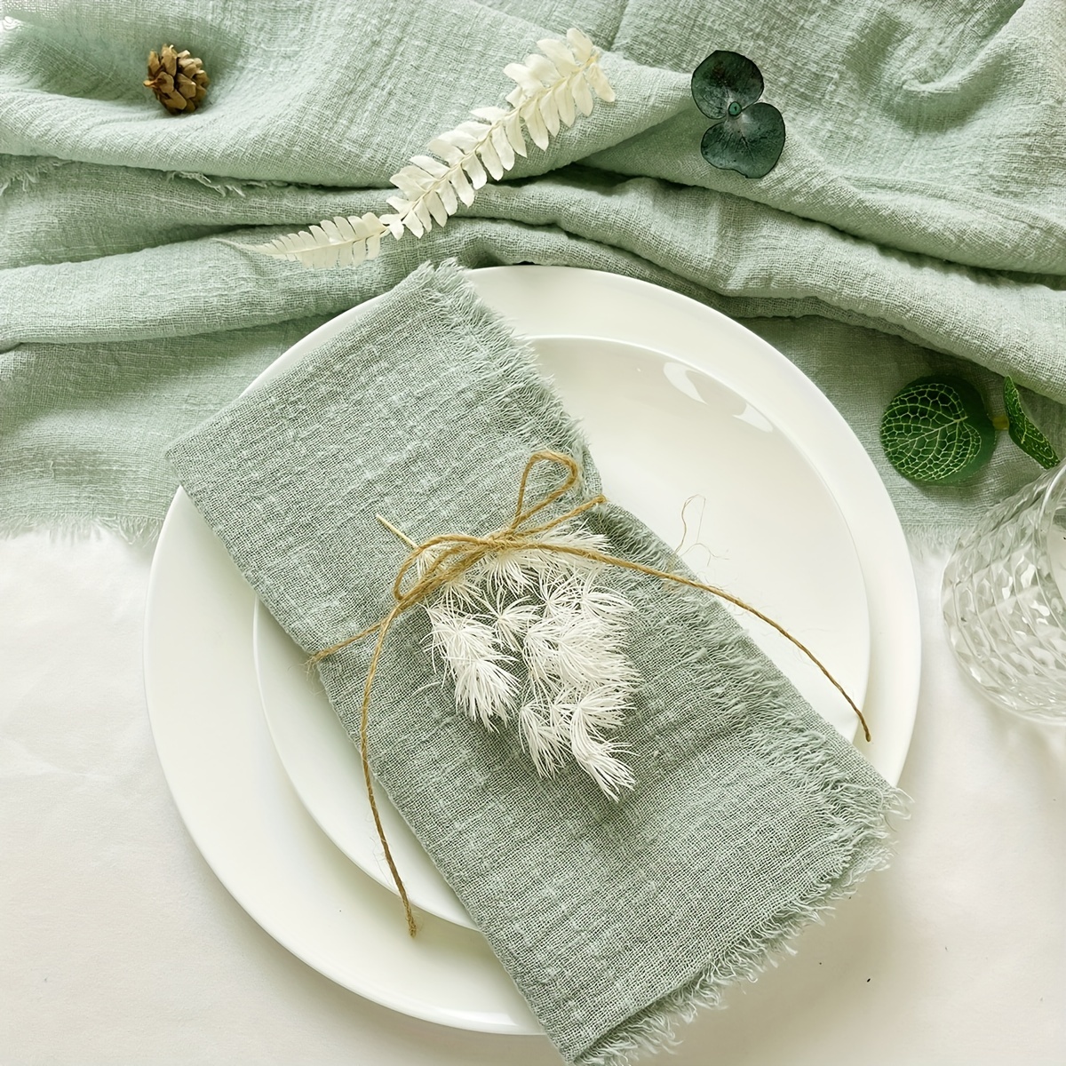 Image of 10pcs 32x32cm Gauze Cloth Wedding Napkin Reusable Tea Towel Party Christmas Table Decor Retro Burrs Napkin