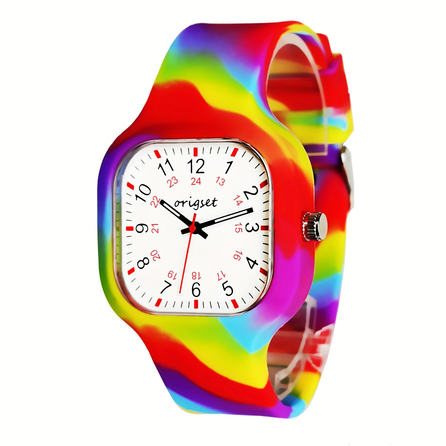 TEMU Original Set Women's Watch Square 24 Hour With For Nurses Students Teachers Doctors Rainbow Colorful Lady Female Unisex Man