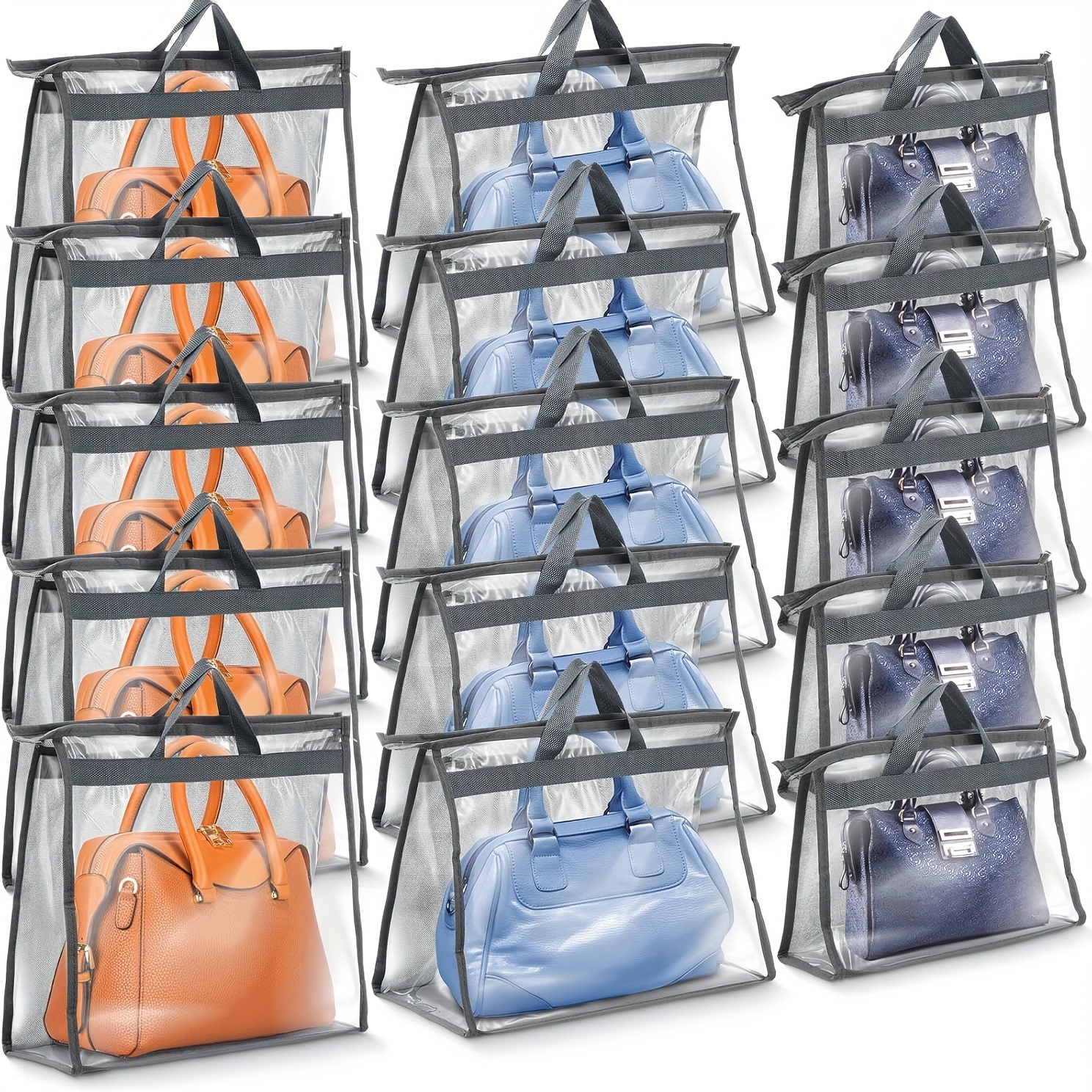 TEMU 15 Pieces Dust Cover Organizer Bags For Handbags, 3 Sizes Clear Handbag Storage Bag Purse Storage With Zipper And Handles Dust Bags For Purses Handbags Closet 17592641707279