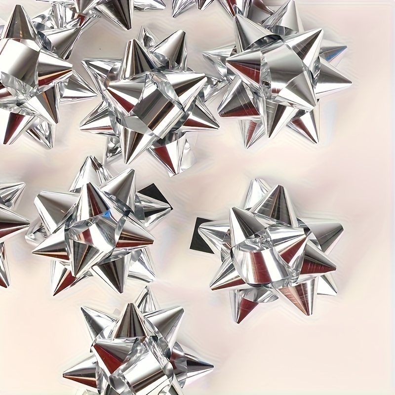 TEMU 20pcs Of Self-adhesive Christmas Star Flowers, With Assorted Colored Ribbon Bows - Perfect For Holiday Decorations And Gift Wrapping For