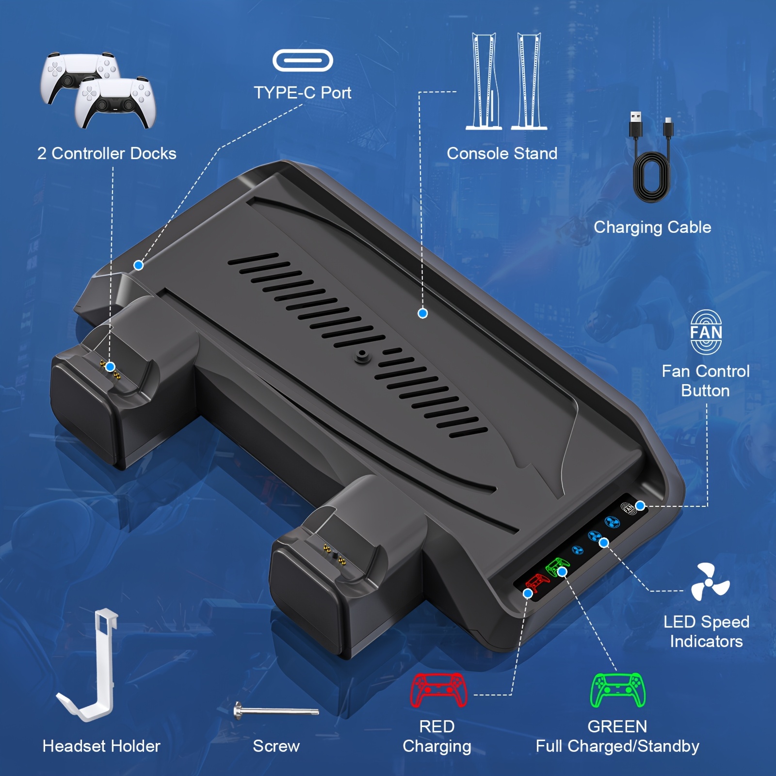 Cooling Stand for PS5 Console, Charging Stand Accessory