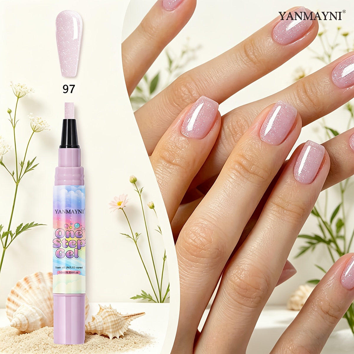 Glitter Gel Nail Polish Pen Pink Glitter Color 3in 1 Gel Polish Set Base & Color Gel & Top In A Pen For Travel (u V Lamp Needed)