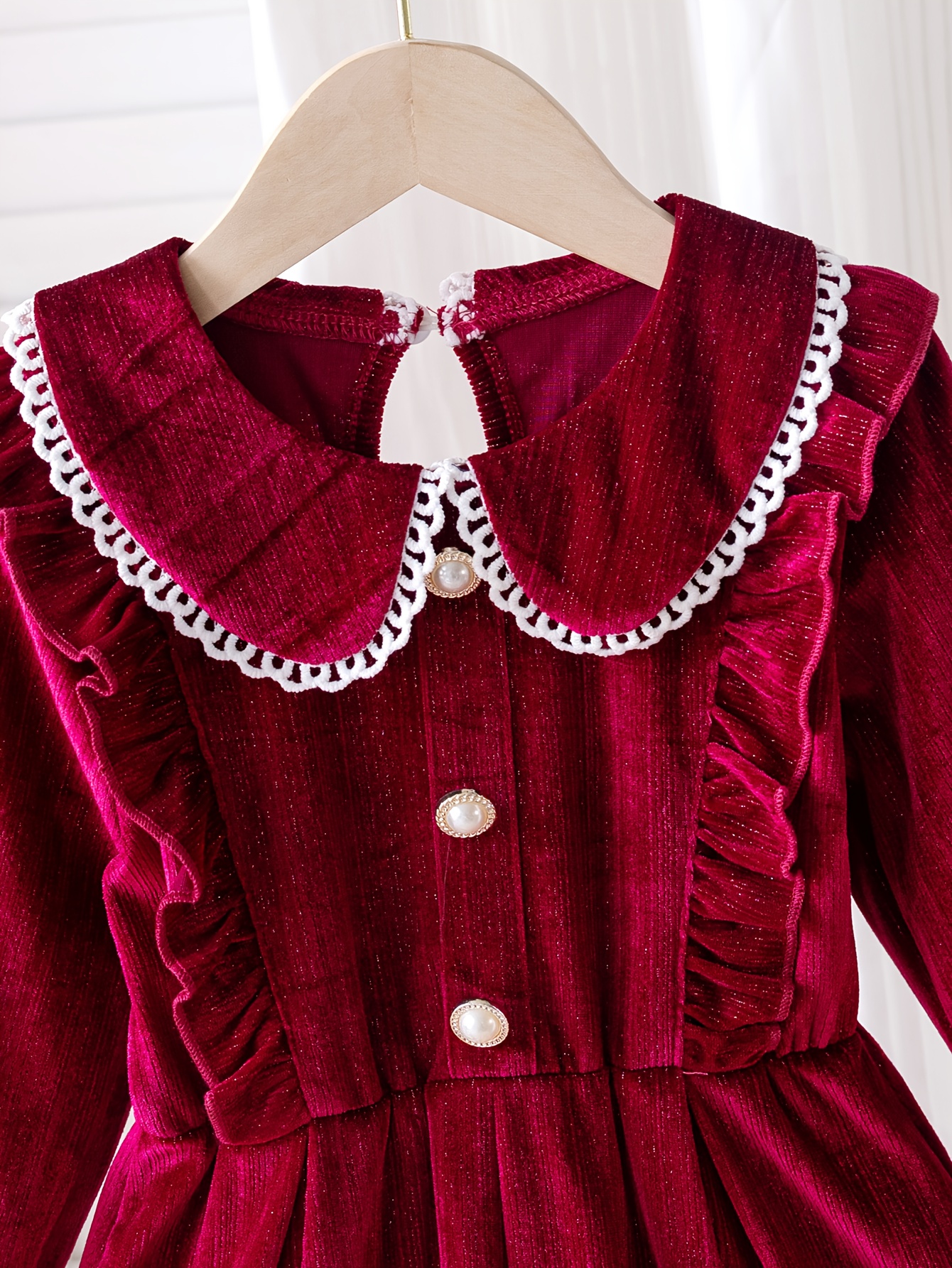 girls spring autumn elegant casual dark red dress ruched - Temu Oman