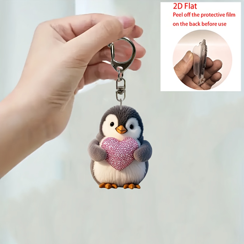 2d Flat, 1pc Cute Penguin Acrylic Keychain With - Waterproof 2d Flat Backpack Accessory, Perfect Gift For Family & , Valentine’s Day Or Mother’s Day, Suitable For Men And Women, 2d Flat