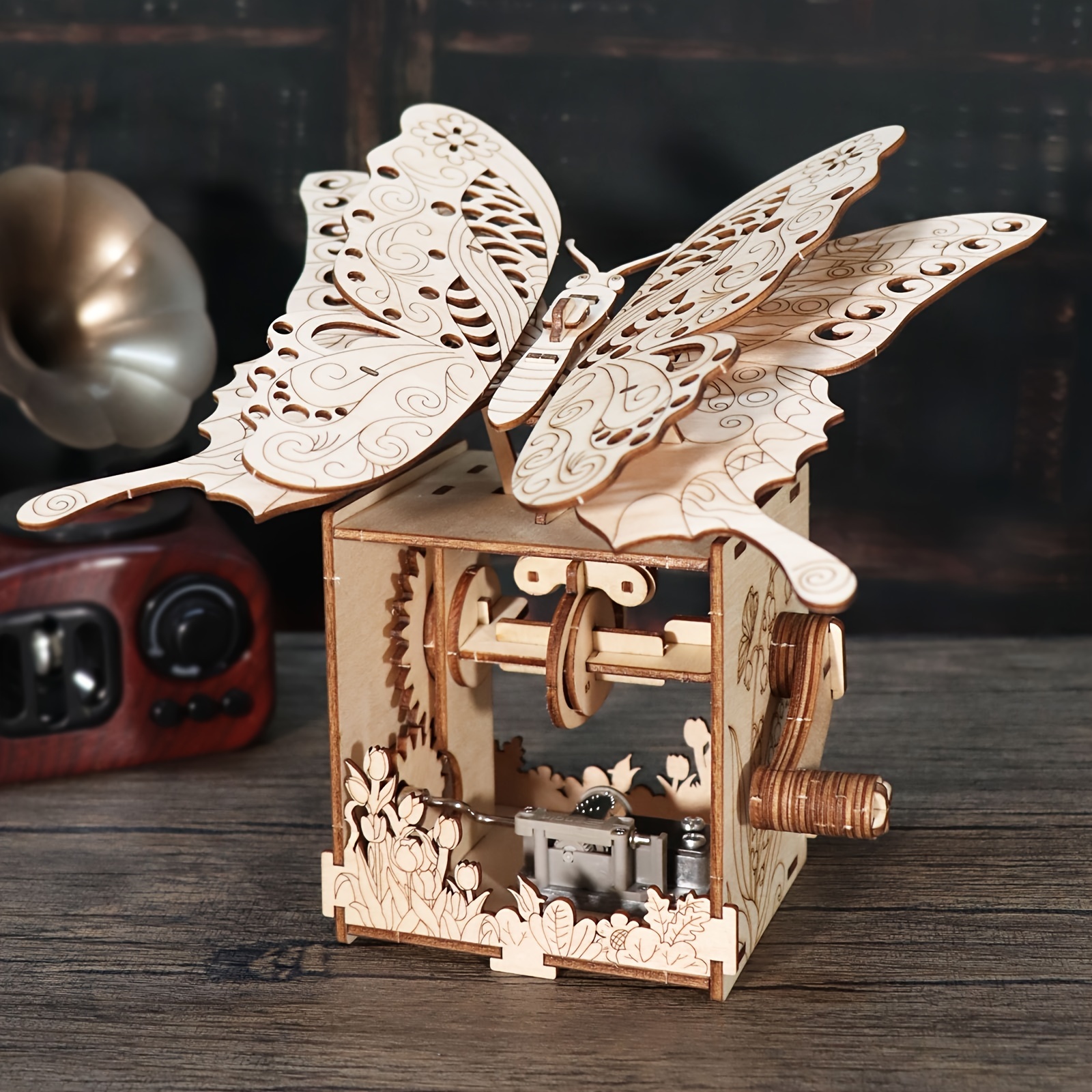 

Music Park Hand-cranked Butterfly Music Box - 3d Wooden Puzzle Kit, "you Are My Sunshine" Model, Birthdays & Holidays