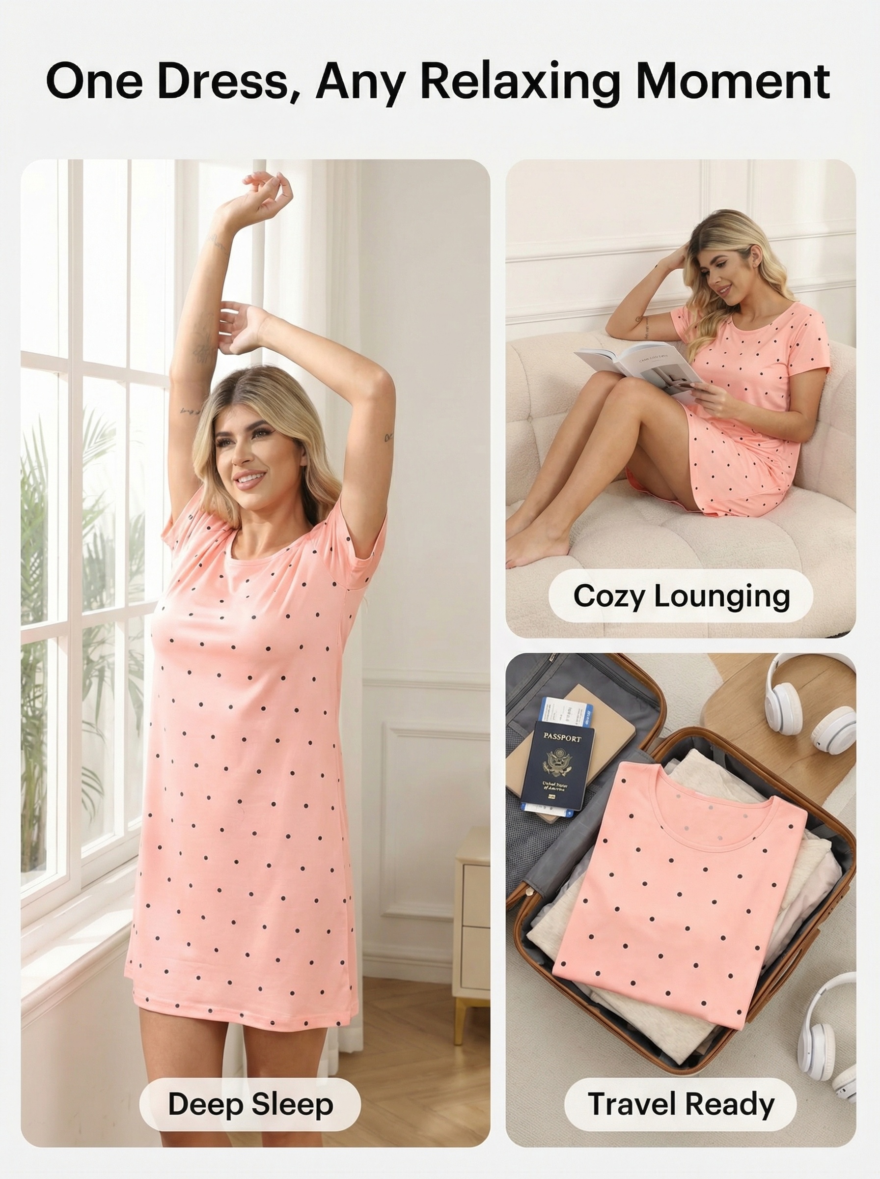 ladies short sleeve nightgown polka dot pattern made a - Temu United Arab  Emirates