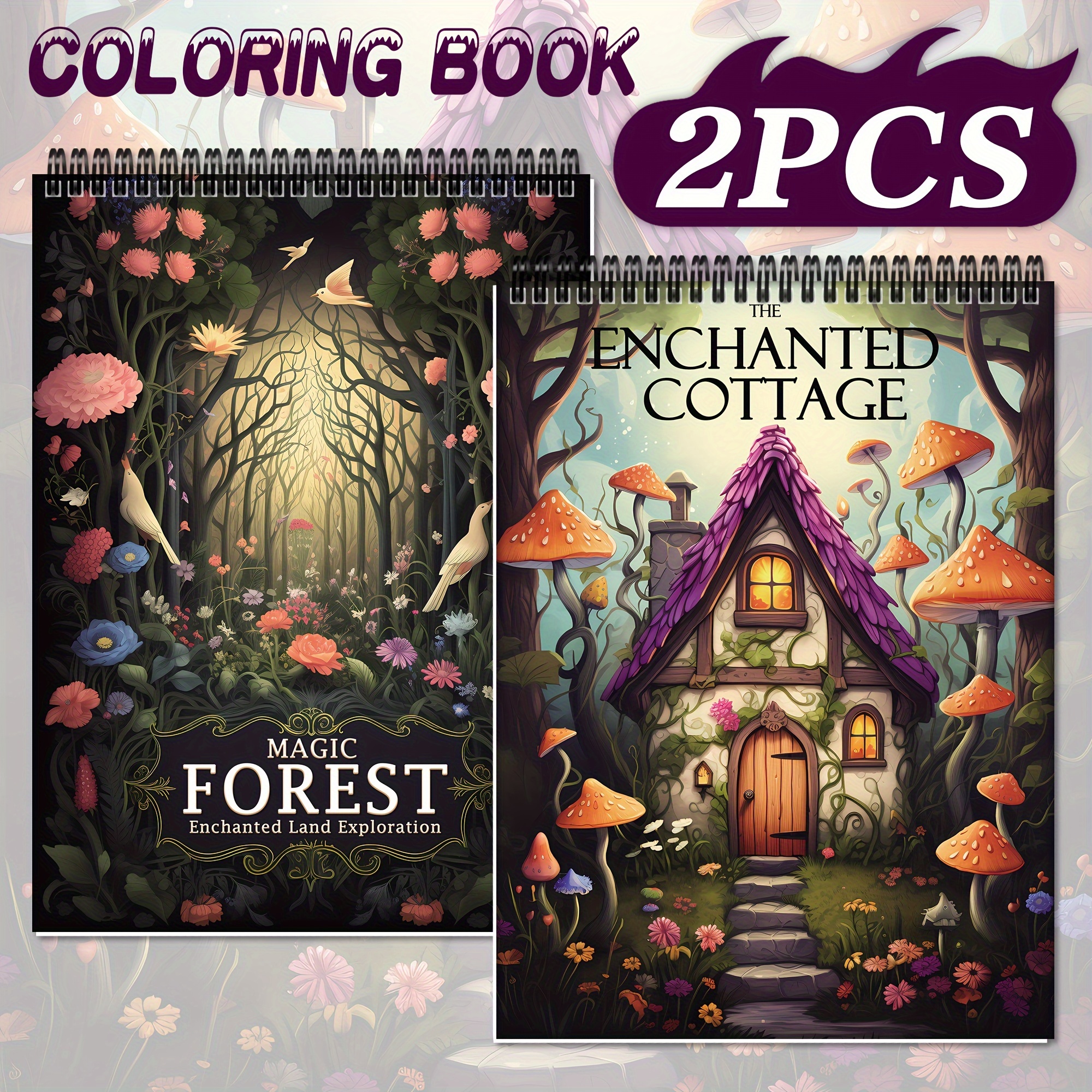 

& Cottage 2pcs Coloring Books For Adults - 60 , Spiral Bound, Large 11.2x8.2" - Ideal Relax & Gift, Christmas & Birthdays