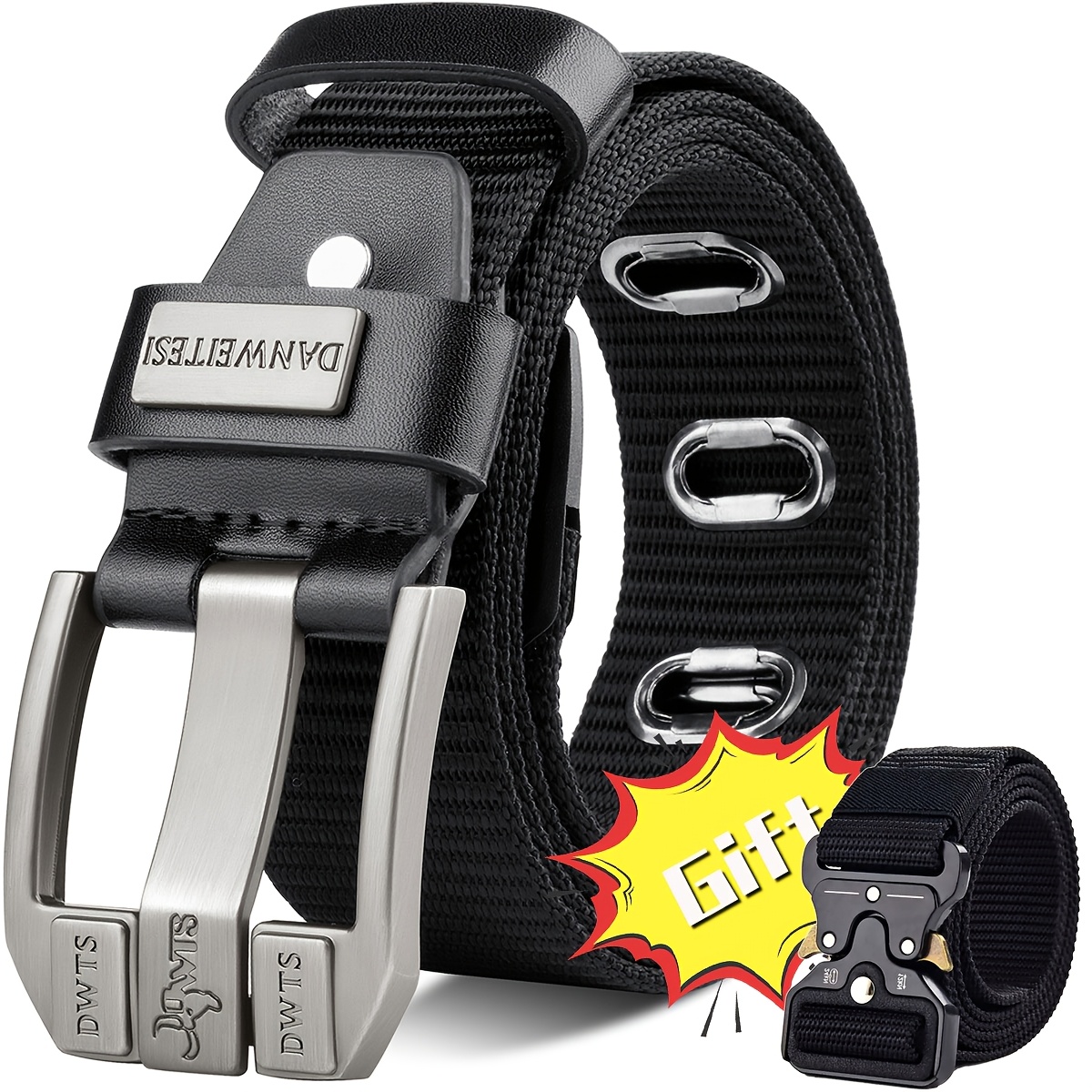 TEMU 2pcs Men's Matching Belt Alloy Nylon Band Thickened Wear-resistant Trousers Belt, Matching 1pc Belt, Daily Tactical Belt, Outdoor, Casual