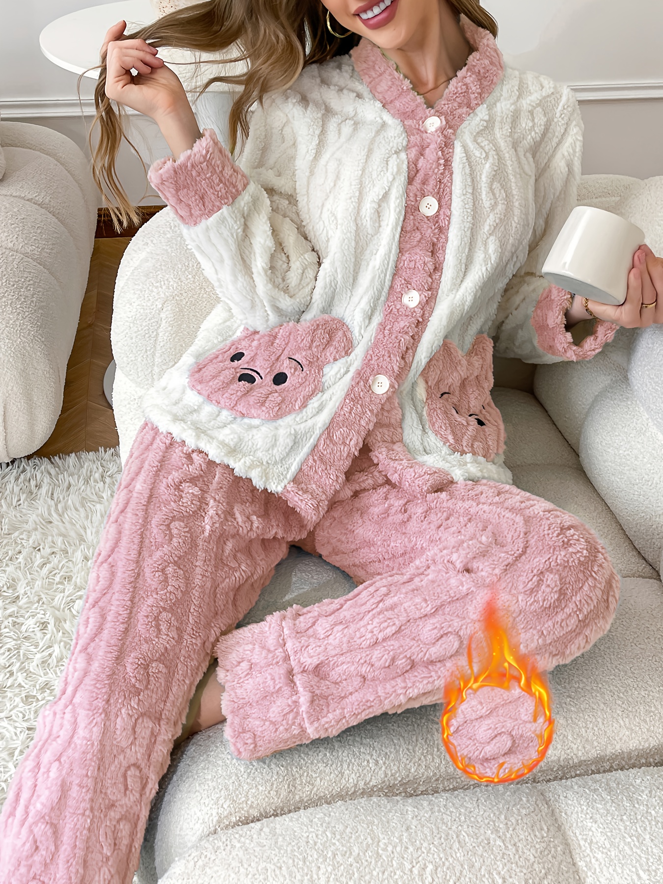 autumn and winter new womens long sleeve robe set with embroidered bear   warm and comfortable loose fit   wear Product details 0