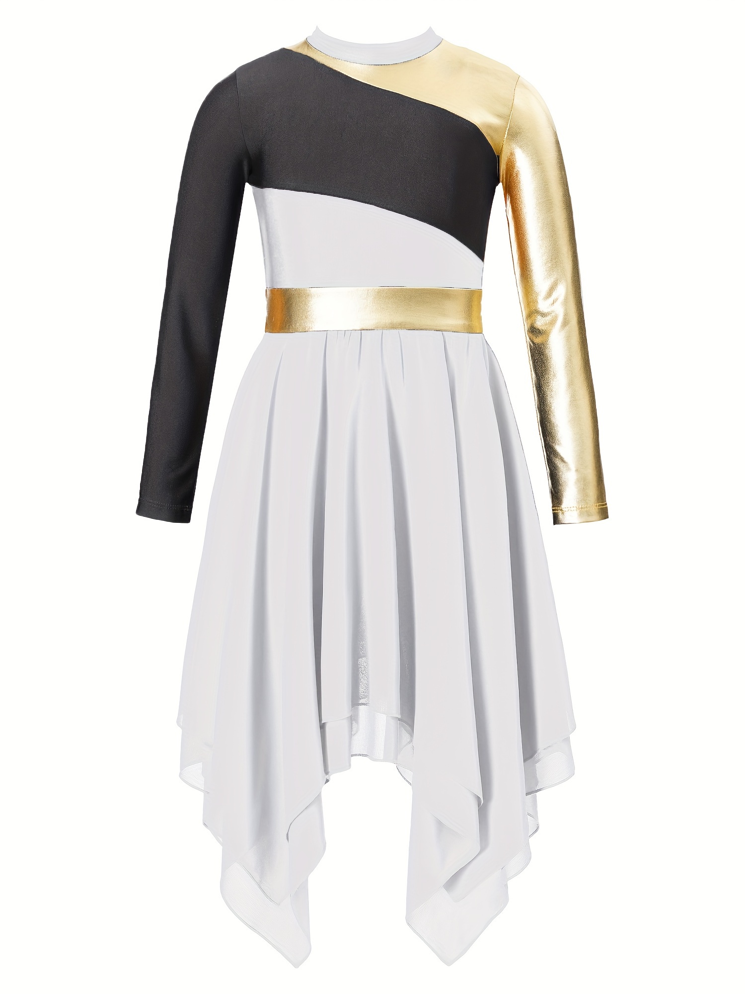 white and gold praise dance dress Asymmetrical Bell Sleeve Dress -WOMENS main image 0