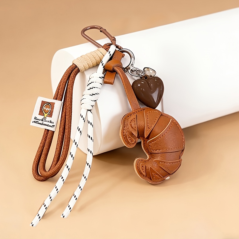 TEMU Nouveau porte-clés croissant en corde tressée, cordon de téléphone portable de cœur, sac en corde tissée, cadeaux de pendentif
