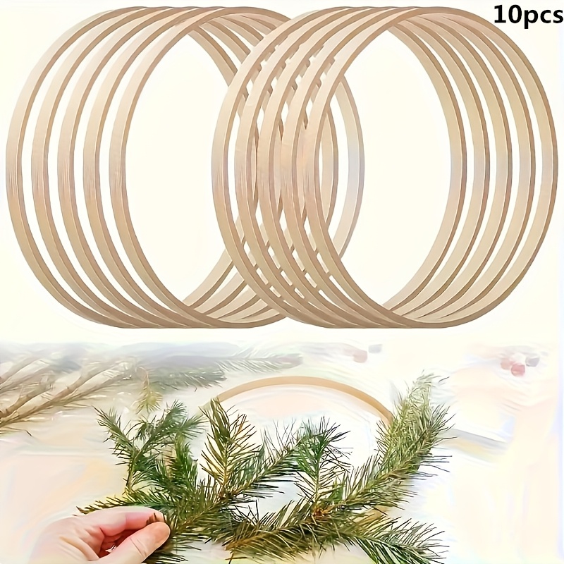 10pcs 12 Inch Wooden Bamboo Flower Wreath Ring, Large Bamboo Flower Hoop For Crafts, Suitable For Wedding Decoration, Party Decor