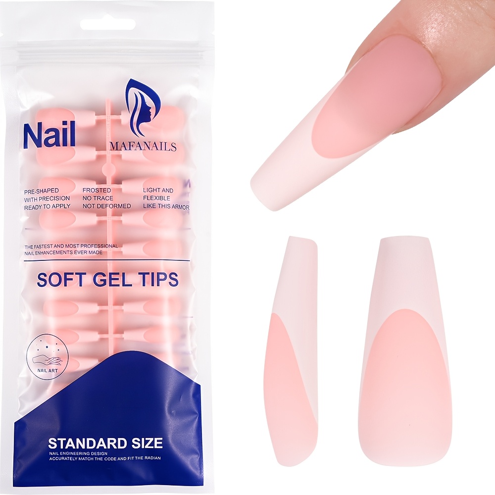 E-shop 120 Stk./Beutel Nude Pink -on für Nägel, Vollständige Abdeckung, Mattierte Fake-Nägel mit Weiß-Schwarz-Effekt, Lange, Quadratische