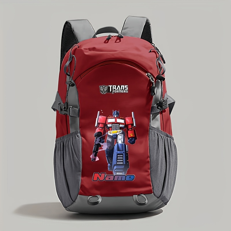 TEMU Official Transformers Sports Backpack, Customizable Name: Prime, , , Adjustable Shoulder Straps, For Hiking And Camping