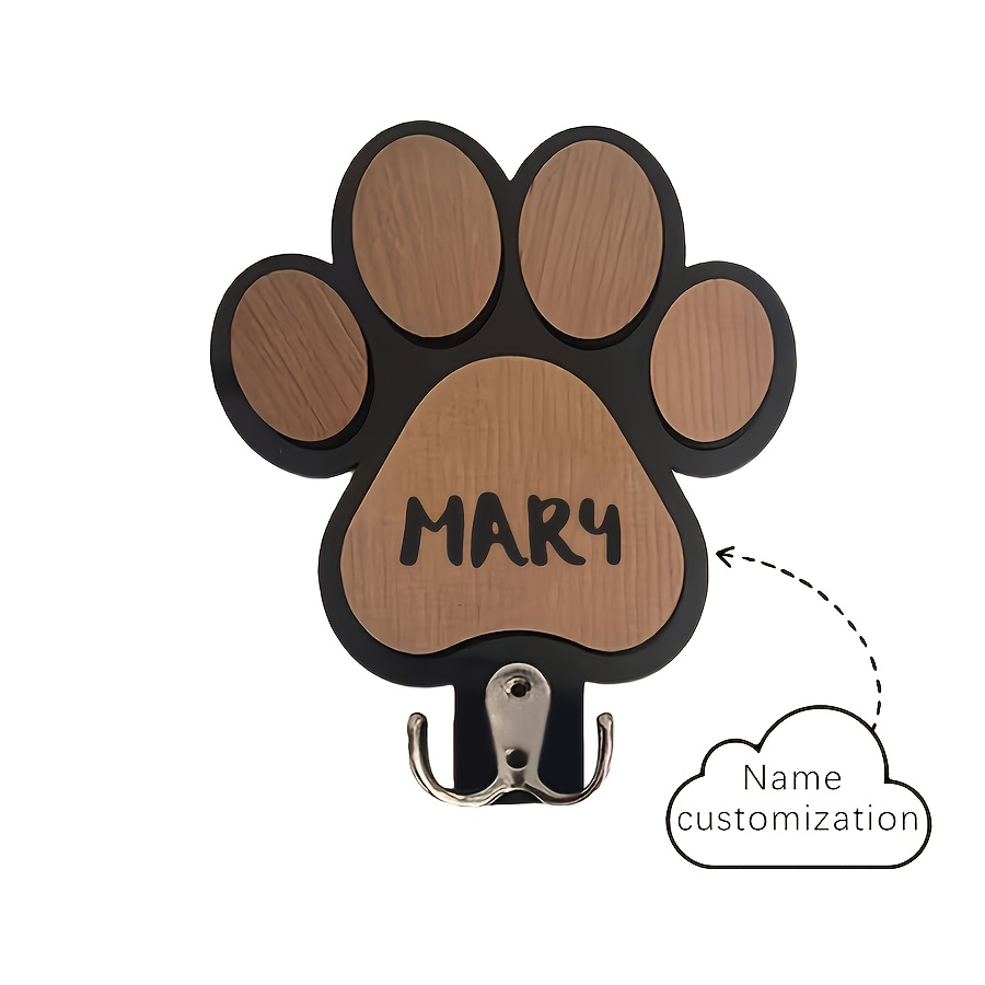 Personalized Dog Wall Hook | Paw Print - Custom Carved Name/Date/Text Suitable for Collar & Coat Hanger, Wood Pet Memorial Gift, Durable Hanging Hook for Coats, Collars, Keys - for Entryway,, Pet Store Display