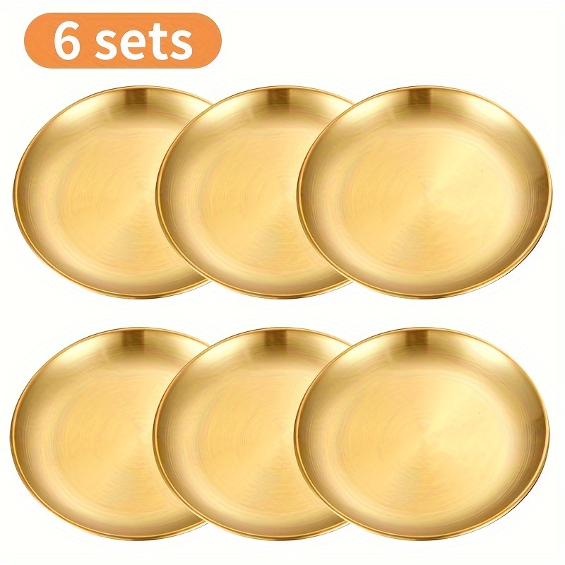 

6pcs, Stainless Steel Dessert Plates, Thick Durable Small Round Serving Dishes, Korean Bbq Dish, Polished Edge, Snack Tray, Bone Dish, For Restaurant & Home Use, 2 Colors Combination Set