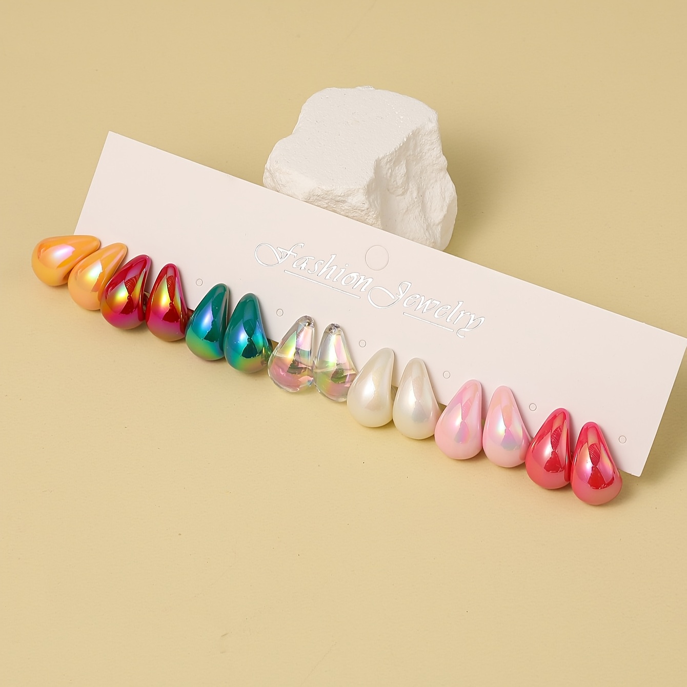 E-shop 7 Paar/Set Klassische Candy & Dopamin Tropfenförmige Ohrringe, Eleganter und Lieblicher Stil, Leichtes Material, Damen Alltagskleidung