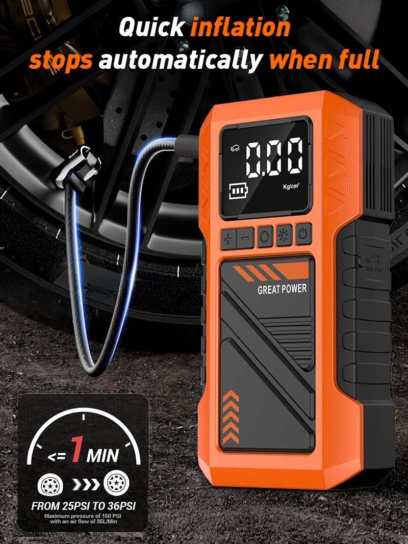 Upgraded 10-In-1 Multifunctional Portable Air Compressor, Equipped with 180 PSI Air Pump, Heavy-Duty Car Emergency Jump Start Kit, Emergency Starter Box for 5.0L Gasoline/101.44Oz Diesel, Portable Tire Inflator, 8000A Peak, 3 Modes Lighting