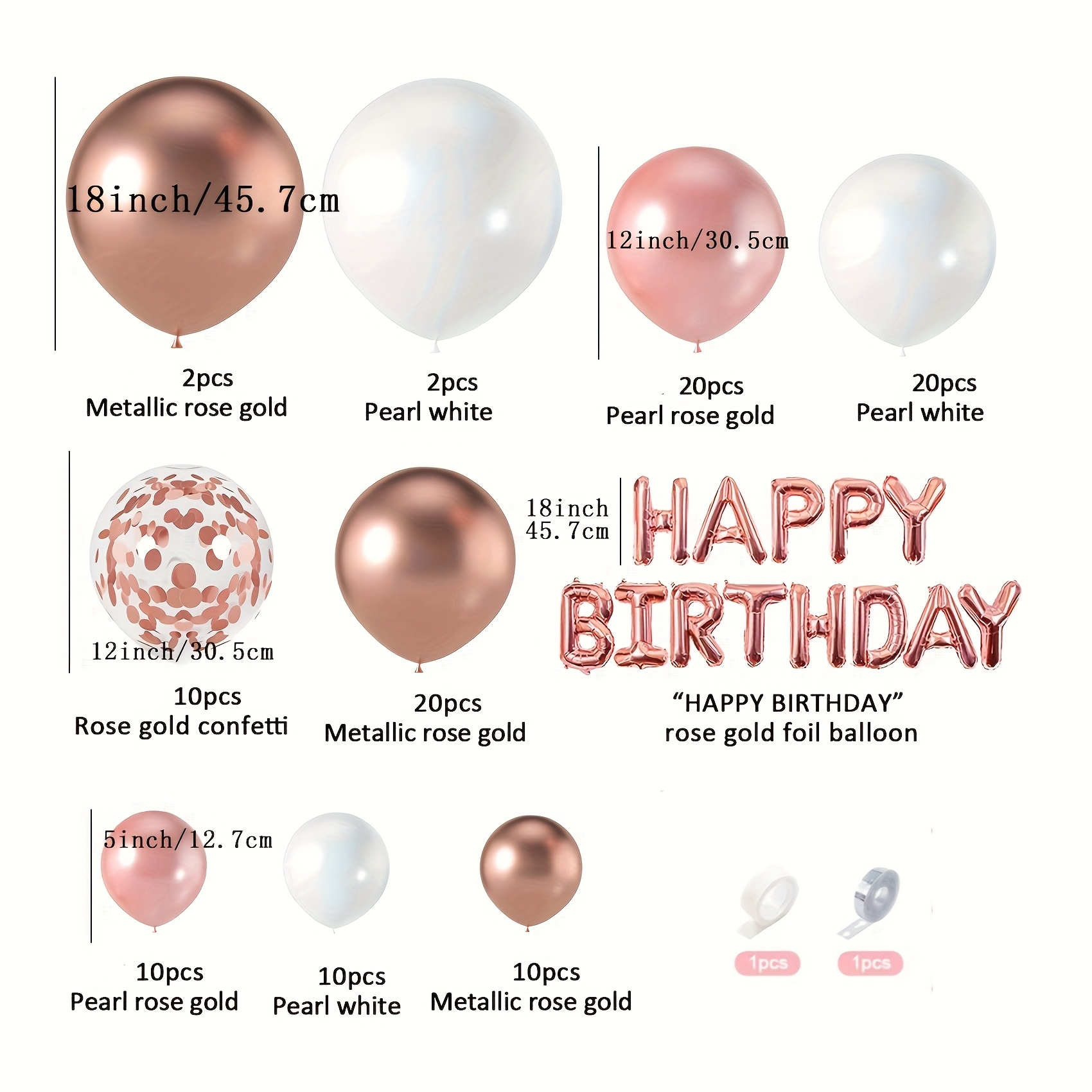 TEMU Rose Garland Arch Set - 120pcs Of 5/12/18 Inch Rose Golden And White Confetti Balloons For Celebrations Like Birthdays, Weddings, Engagements,