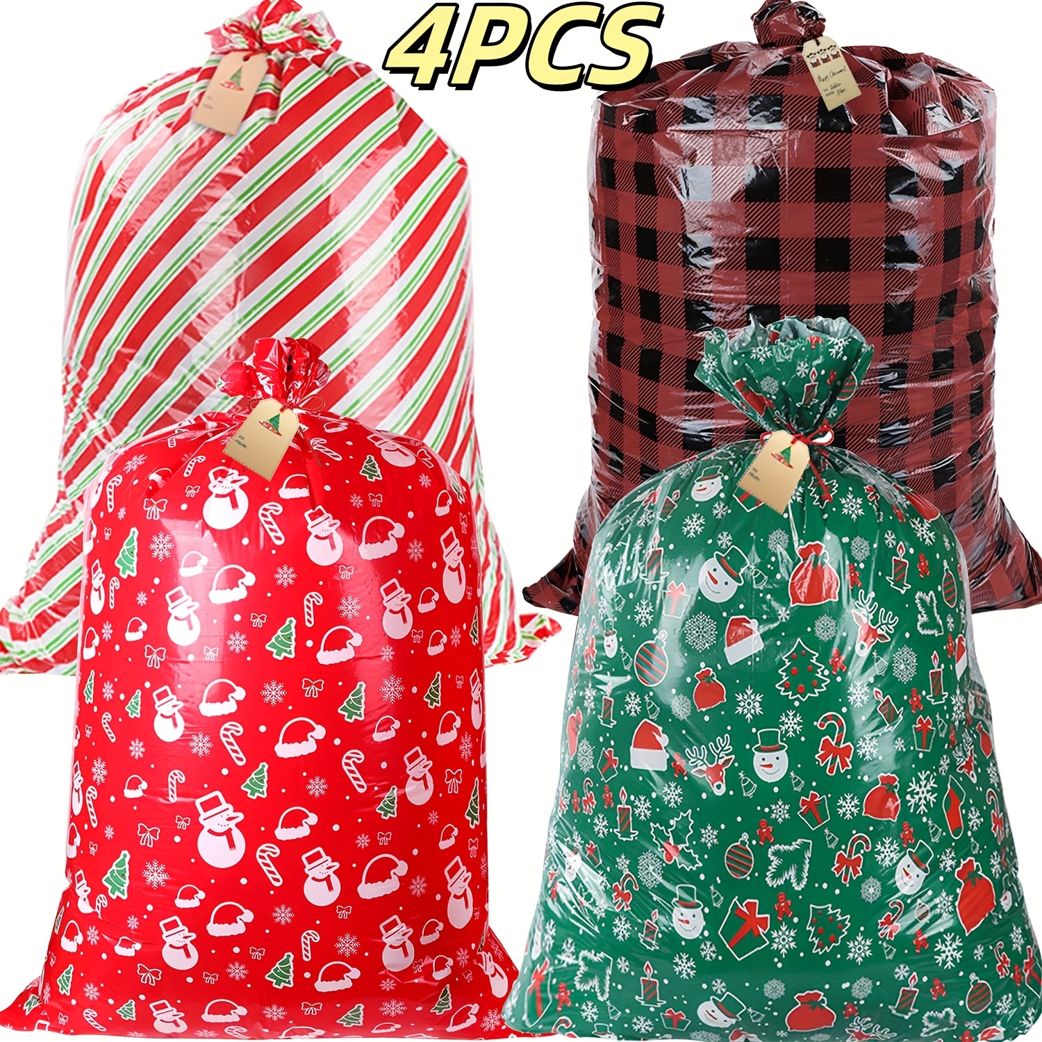 TEMU 4pcs Jumbo Oversize Christmas Goody Gift Bags With Tags - Giant Pet Goodie Bags Suitable For , Heavy-duty Party Favor Supplies For Weddings,