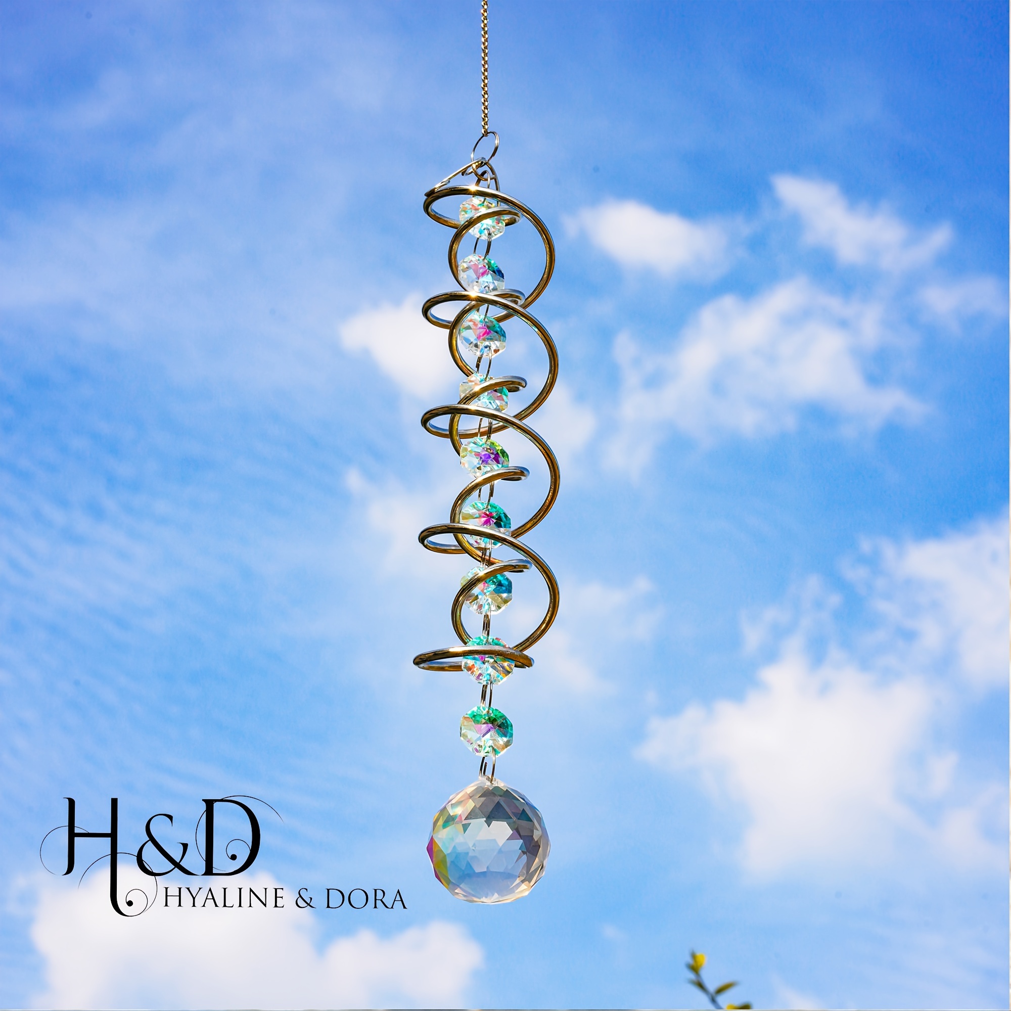 

Colorful Gazing Ball Spiral Tail Pendant Double-spiral With Octagonal Beads And Chain Rainbow Maker Crystal Wind Spinner For Home Garden Decor