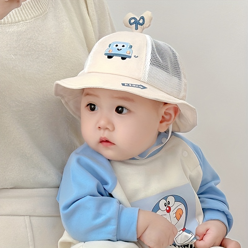

1pc Baby Cartoon Cute Breathable Mesh Uv Protection Sun Hat, Summer Unisex Toddler Infant Bucket Cap, For Outdoor Travel, Hiking, For 3 Months To 2 Years Old