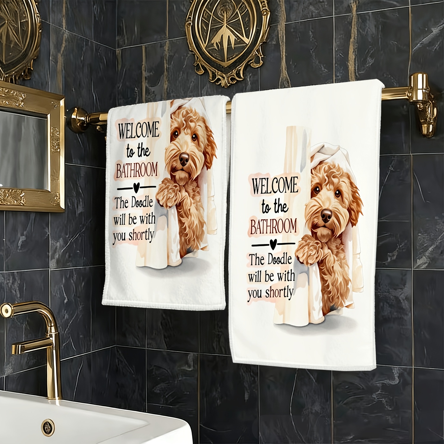 TEMU 2d Flat, 1pc Welcome Bathroom Teddy Theme Hand Towel, Unique 2d Printed Design, Soft, Absorbent, Quick-drying, , Thickened, Suitable For Daily