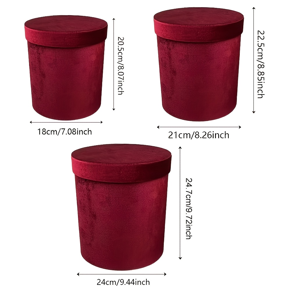 TEMU Lot de 3 boîtes hautes et rondes en tissu de velours pour emballage cadeau, design créatif pour cadeaux de fêtes et d'anniversaire, pour ,
