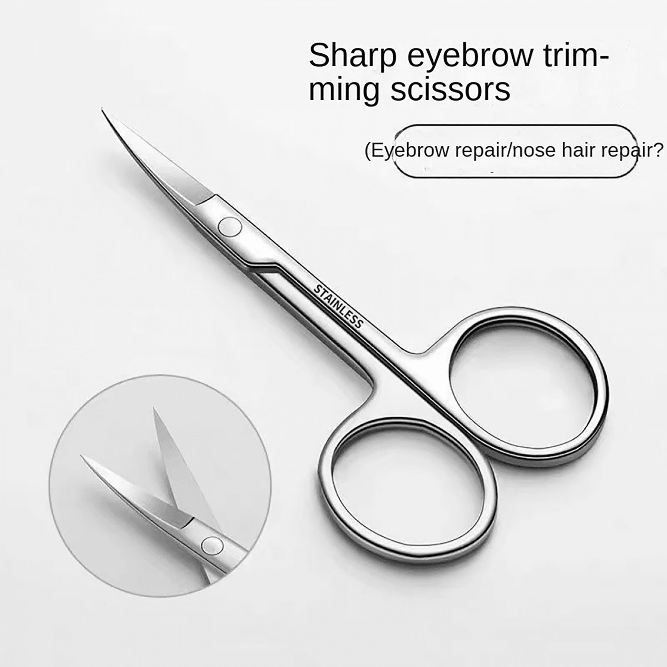 

Stainless Steel Mustache And Eyebrow Trimming Scissors - Precision Curved Blades For Grooming - Ambidextrous Tool - Facial Hair Scissors For Nose/ear Hair, Mustache, Beard Detailing