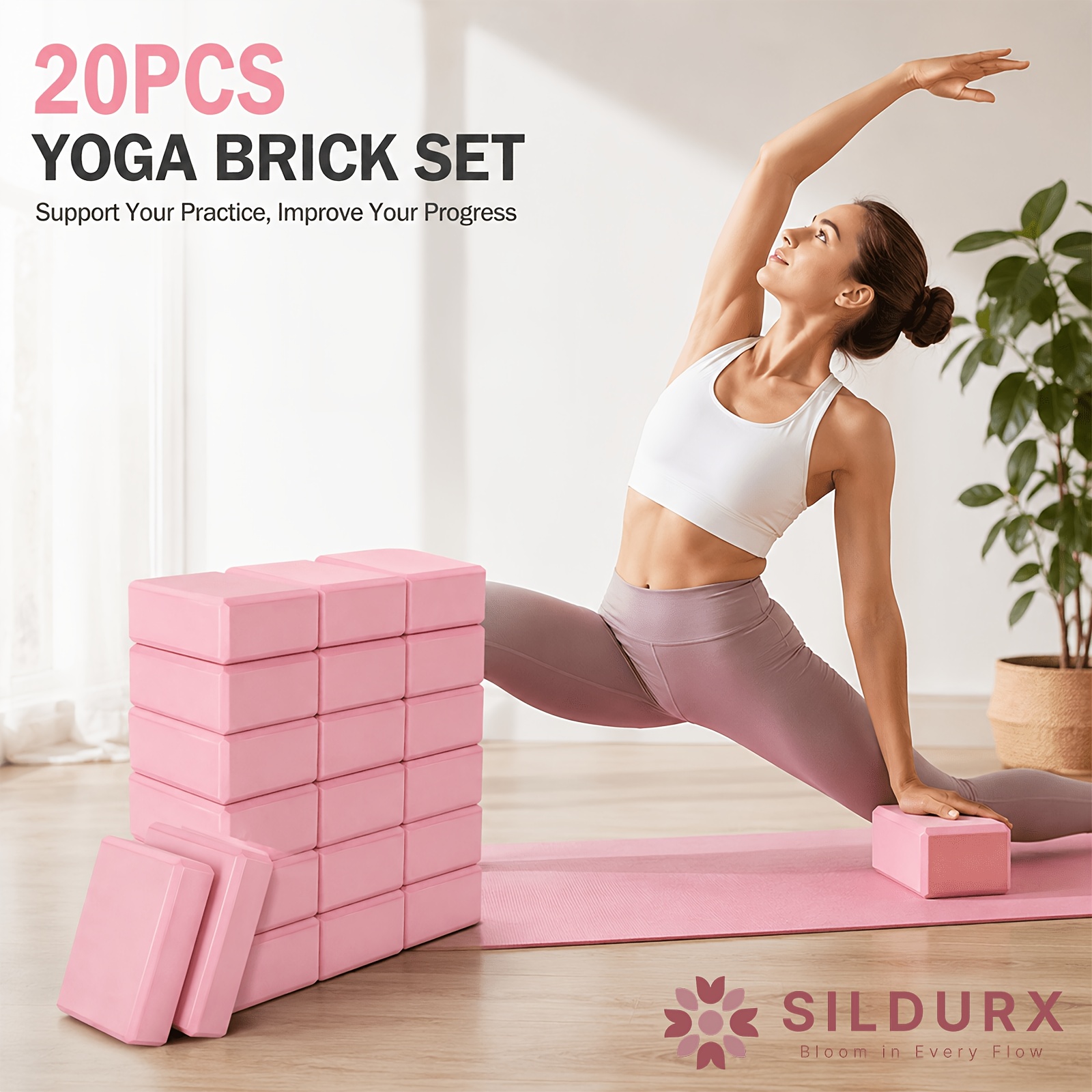20pcs SILDURX Yoga Blocks Suitable for Pilates, Stretching & Meditation - Lightweight Non-Slip Foam Blocks with Supporti