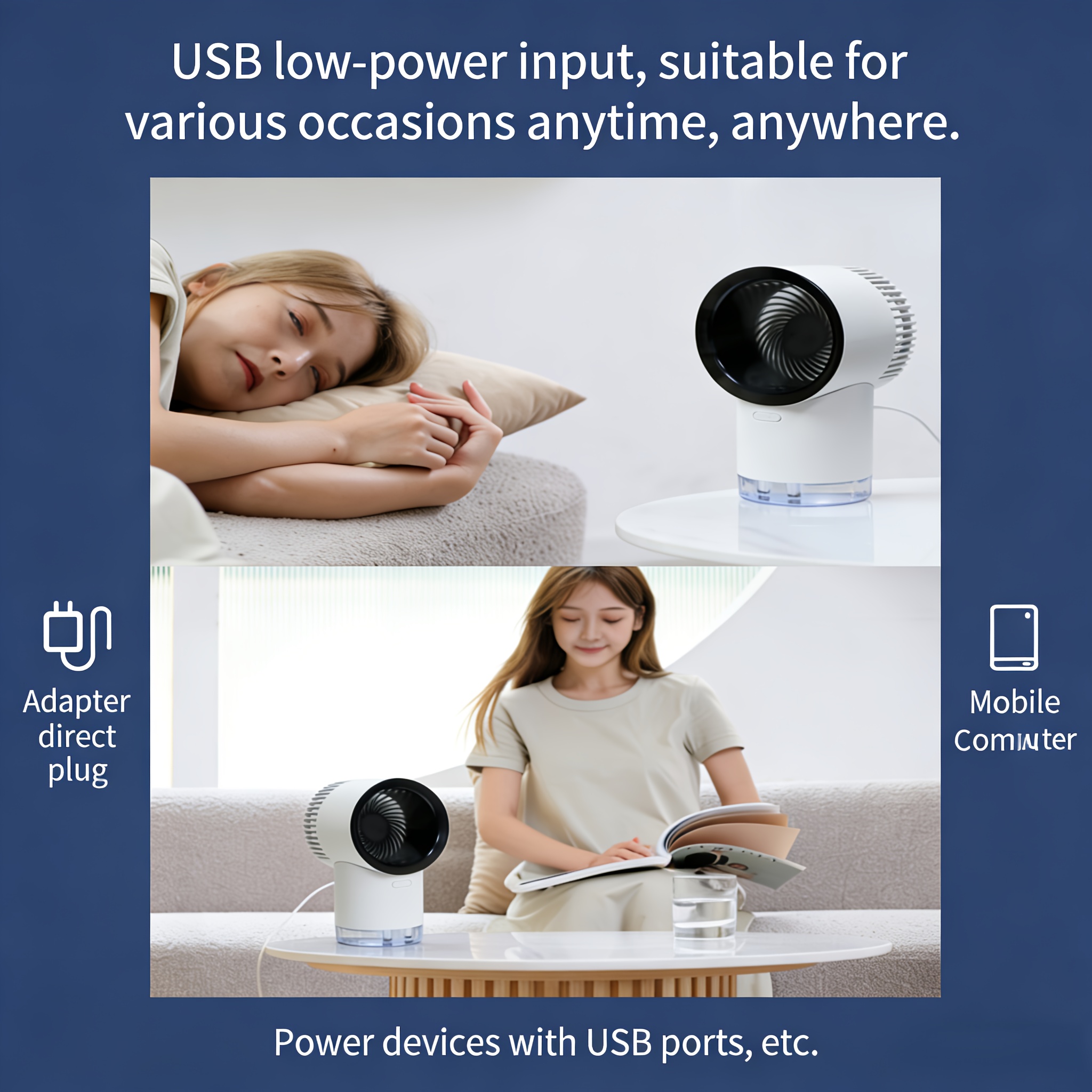 Silent And High-Speed, Portable Water-Cooled Air Conditioner, Desktop Spray Humidifying And Cooling Fan, USB Charging, Cooling Humidifier - Three-Speed Wind Adjustment, Suitable for Office, Dormitory, Bedroom, Outdoor Use, And Travel