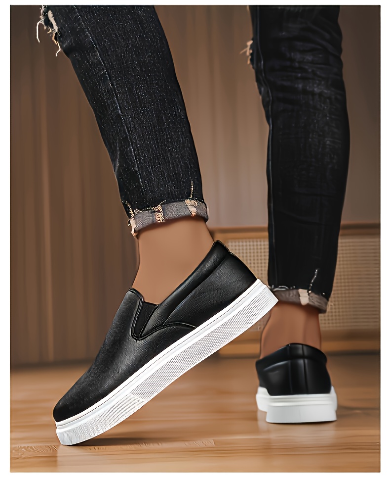 Men's Slip-On Loafers Casual Sneakers - Slip-Resistant PVC Sole, Low-Top Round Toe, Breathable Fabric Lining & Cushioned Insole, All-Season Comfort - -like Upper Brown/White/Black