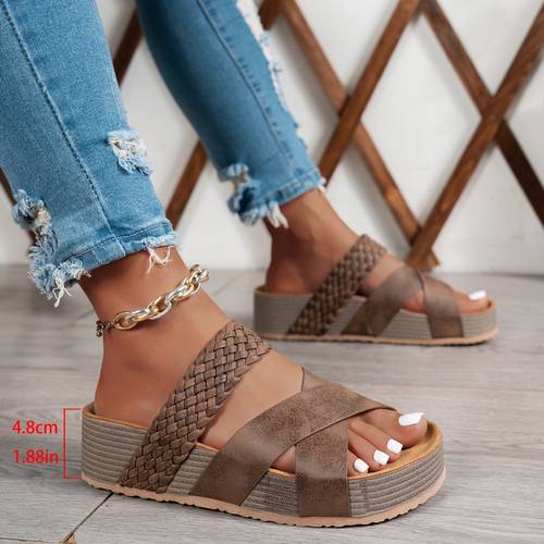 thick soled slippers heel comfortable and elegant flat slippers woven travel bohemian for women women shoes