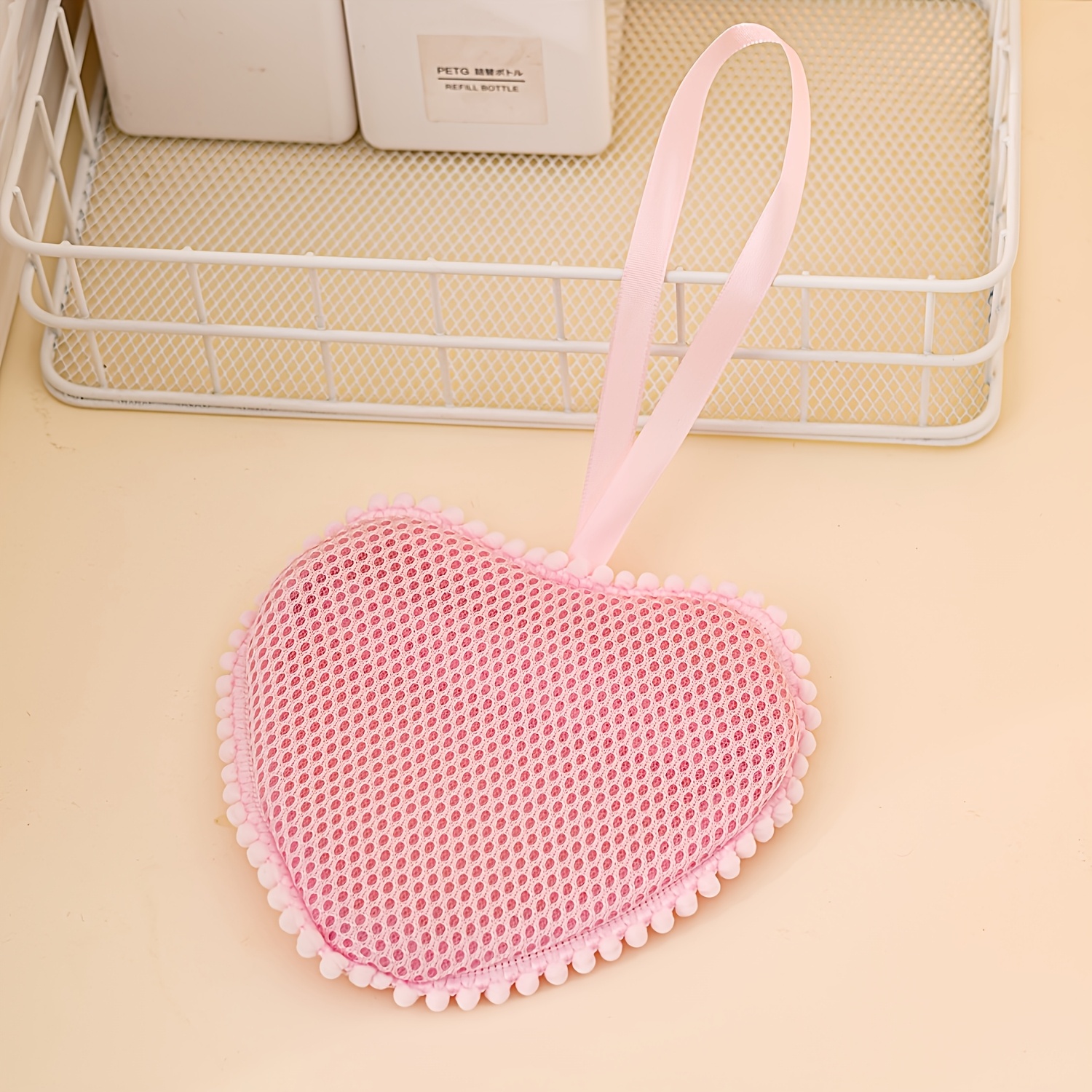 2pcs Love Soap Bag Bath Sponge Set with Storage Hook