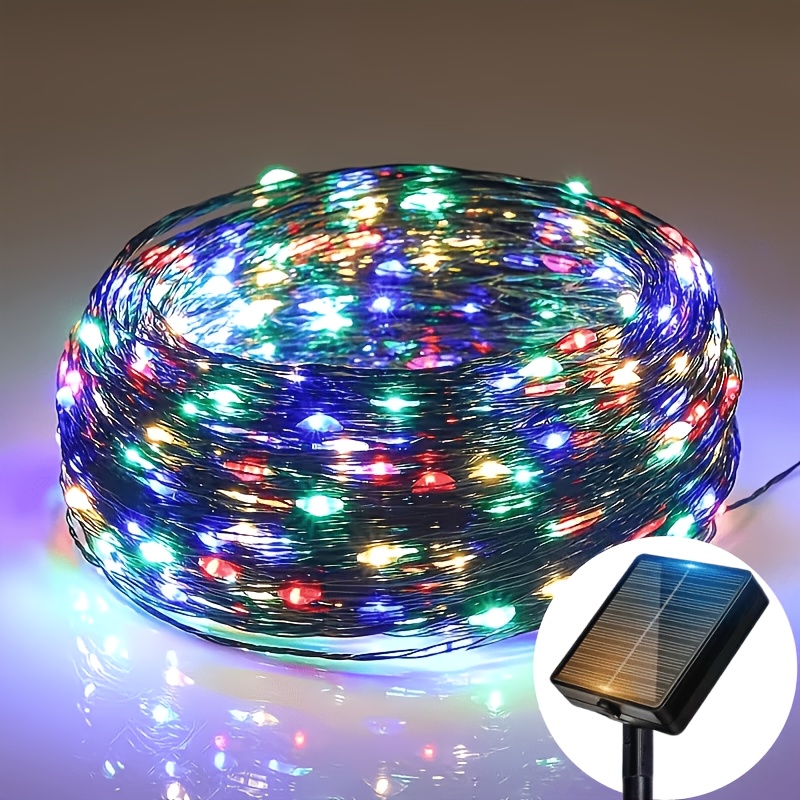 TEMU Nouvelles guirlandes lumineuses solaires à fil de cuivre vert et avec batterie au lithium, guirlandes lumineuses féeriques à fil de cuivre à